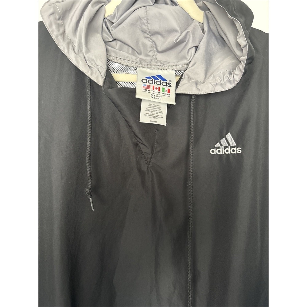 Y2K Vintage Adidas 3 Stripe‎ Windbreaker M Hood And Drawstring Grunge Soccer - Picture 4 of 6